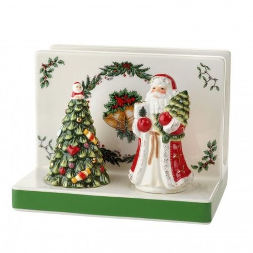 Spode Christmas Tree napkin holder close-up showcases holly detailing for elegant decor.
