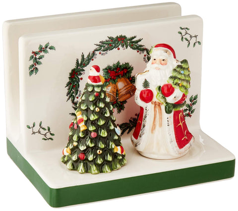 Spode Christmas Tree napkin holder on a festive table, ideal for neat napkins.