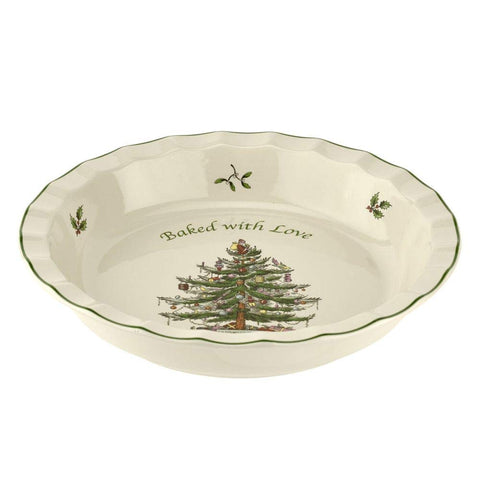 Spode Christmas Tree pie dish on a festive table, ideal for holiday desserts and gatherings.
