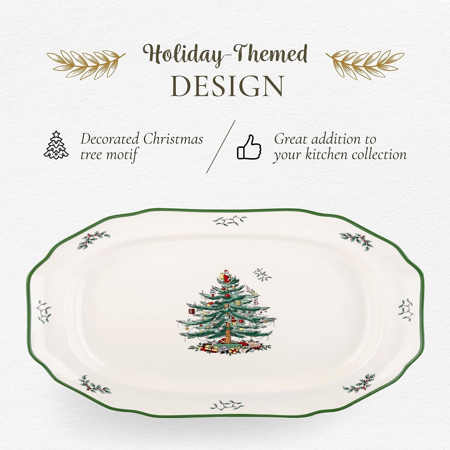 Gift-boxed Spode Christmas Tree platter ready for holiday gifting