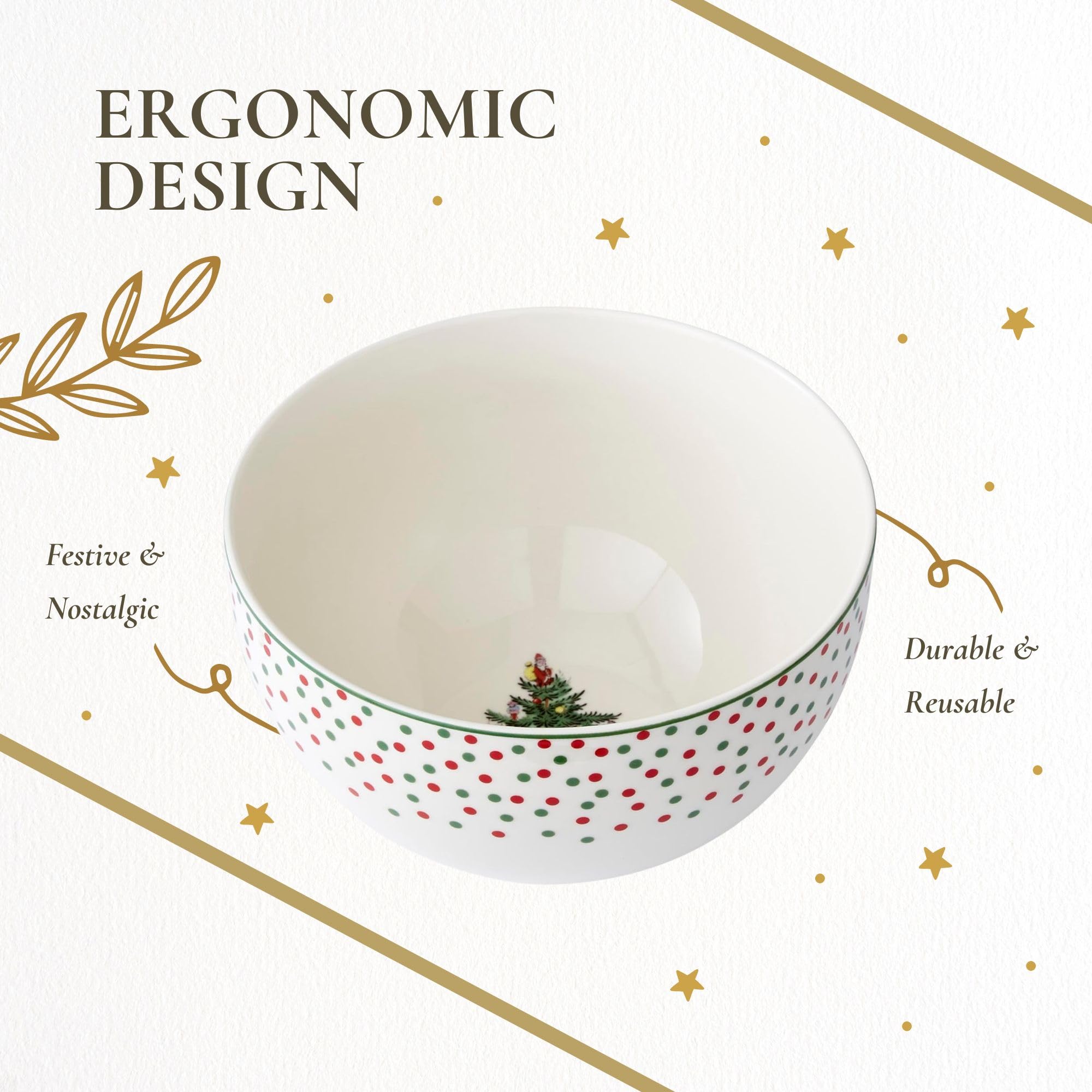 Spode Christmas Tree Polka Dot Rice Bowl durable bone china for everyday use.