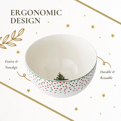 Spode Christmas Tree Polka Dot Rice Bowl durable bone china for everyday use.