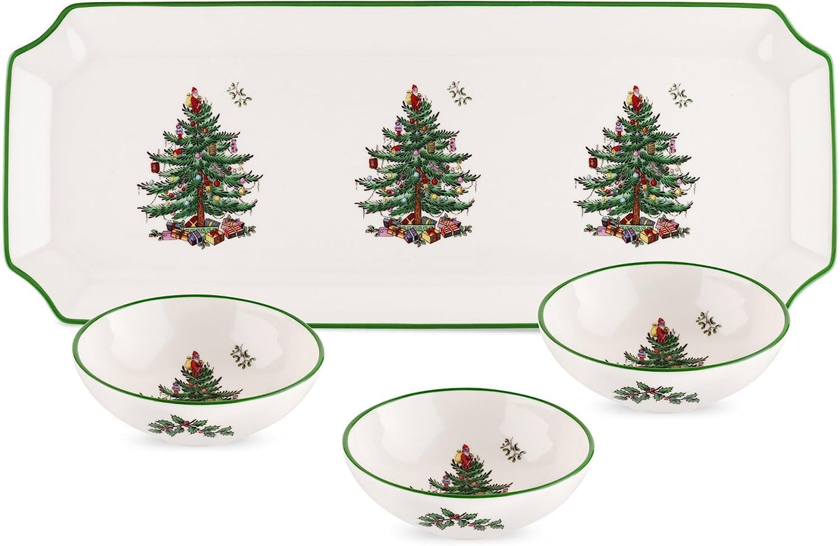 Spode Christmas Tree rectangular tray for elegant holiday serving.