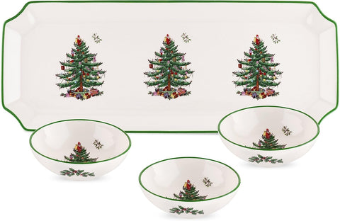 Spode Christmas Tree rectangular tray for elegant holiday serving.