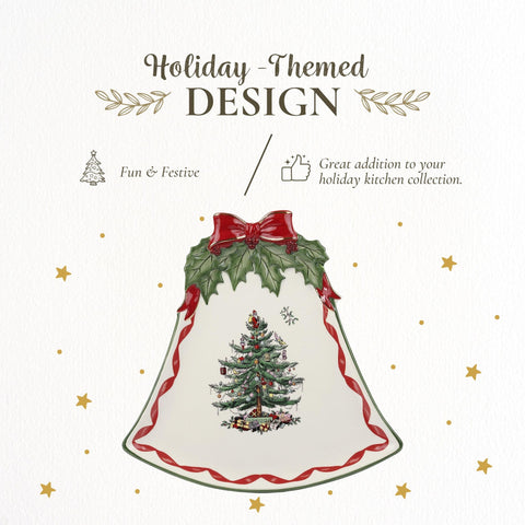 Spode Christmas Tree Ribbons plate highlights mistletoe and festive border.