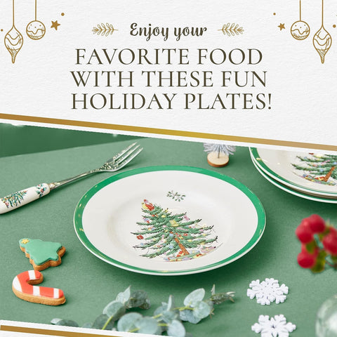 Spode Christmas Tree dessert plate with cookies, perfect for seasonal treats.