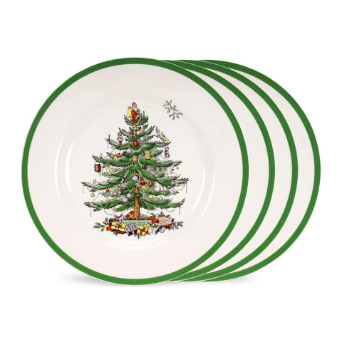 Spode Christmas Tree salad plate 4-set top view, ideal for festive appetizers.