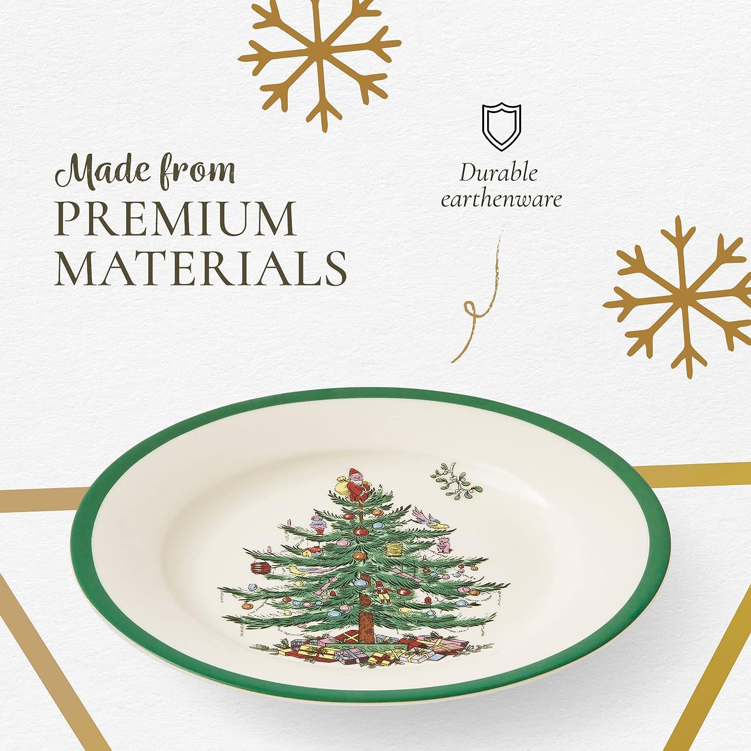 Spode Christmas Tree plate with appetizers, presenting bites beautifully.