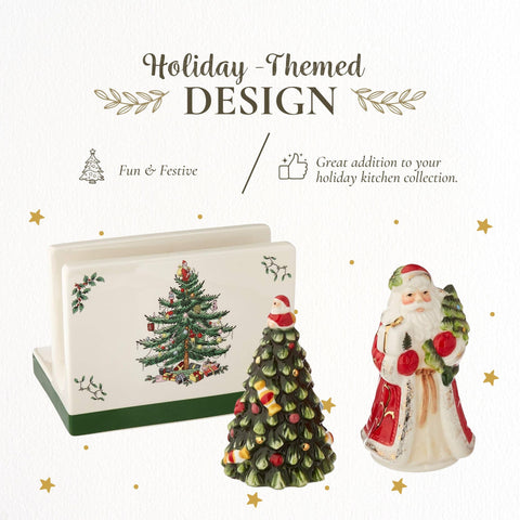 Spode Christmas Tree salt shaker Santa close-up highlights the festive figurine.