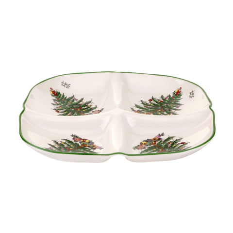 Spode Christmas Tree Sculpted 4-Section Tray highlights festive divider for snacks and condiments.