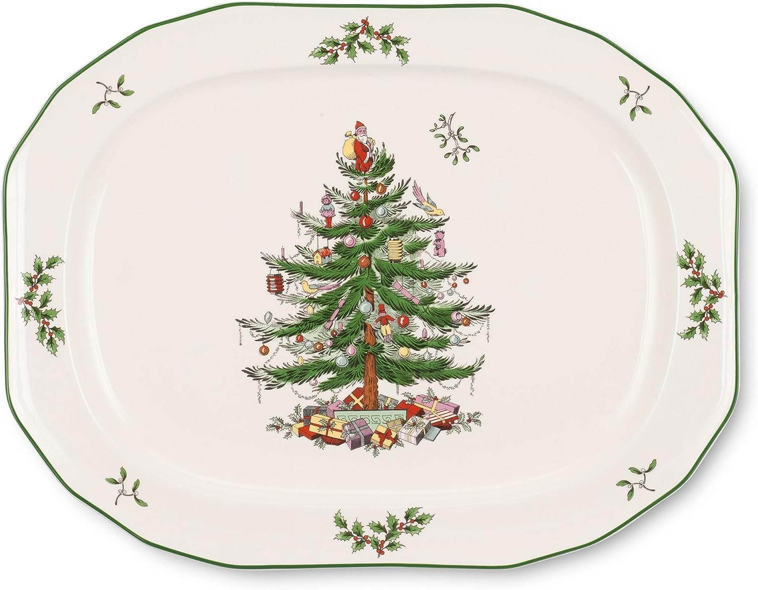 Spode Christmas Tree sculpted octagonal platter 14-inch for festive serving