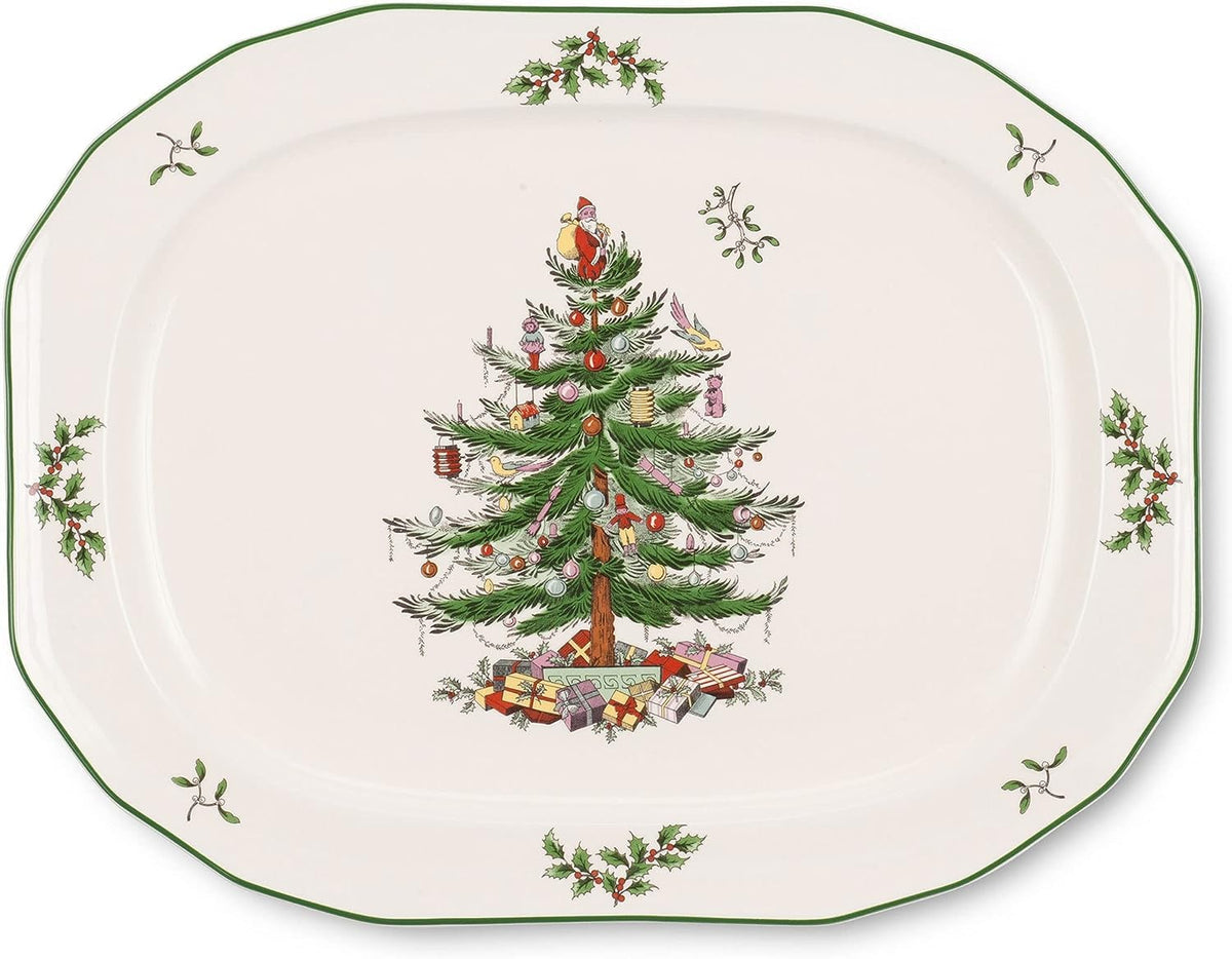 Spode Christmas Tree sculpted octagonal platter 14-inch for festive serving