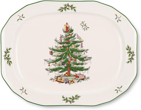 Spode Christmas Tree sculpted octagonal platter 14-inch for festive serving