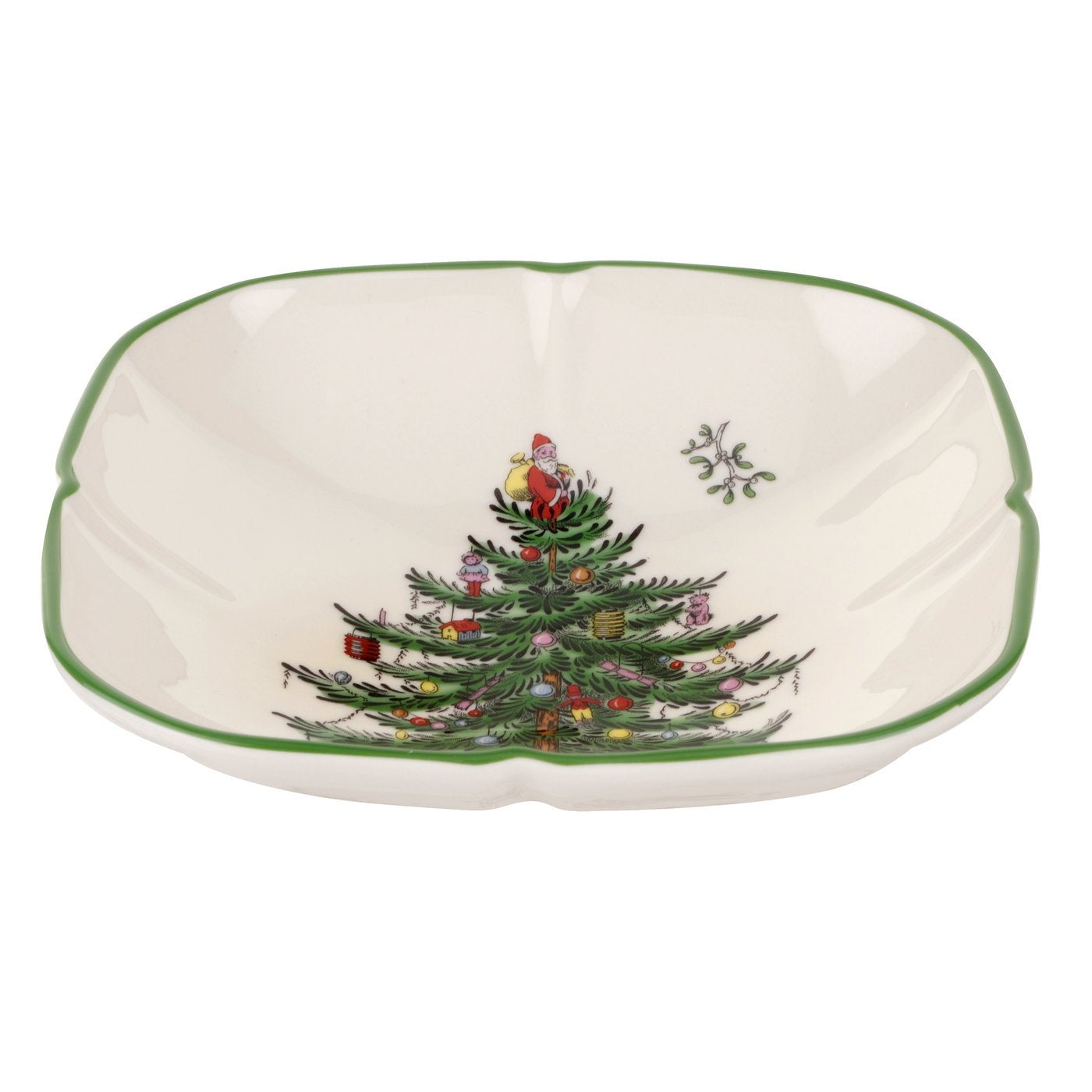 Spode Christmas Tree Sculpted Square Dish for appetizers on a festive table