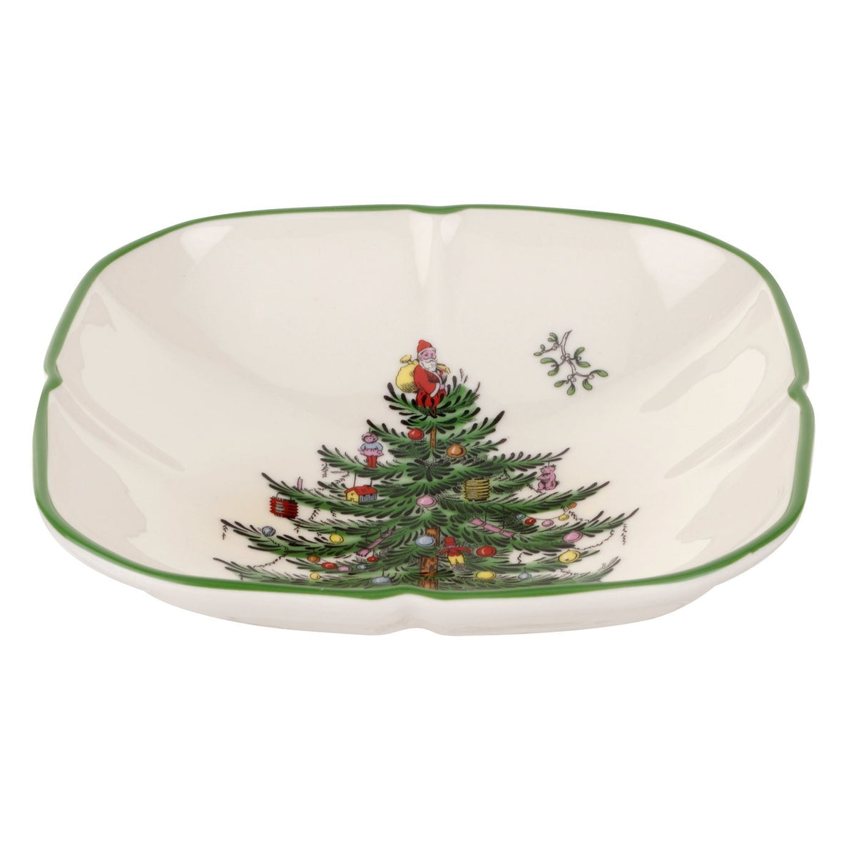 Spode Christmas Tree Sculpted Square Dish for appetizers on a festive table