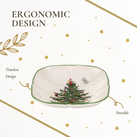 Spode Christmas Tree Sculpted Square Dish enhances holiday table decor