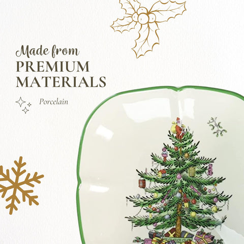 Spode Christmas Tree Sculpted Square Dish microwave-safe for warm servings