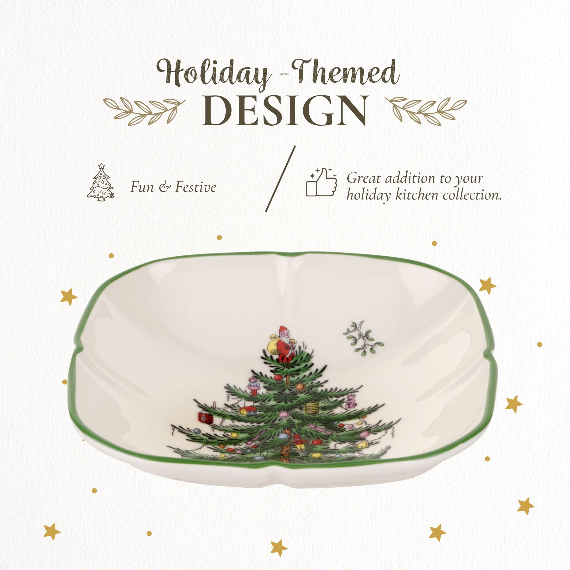 Spode Christmas Tree Sculpted Square Dish ideal for seasonal snacks at gatherings