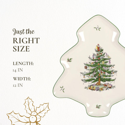 Spode Christmas Tree platter serving ware enhances family gatherings.
