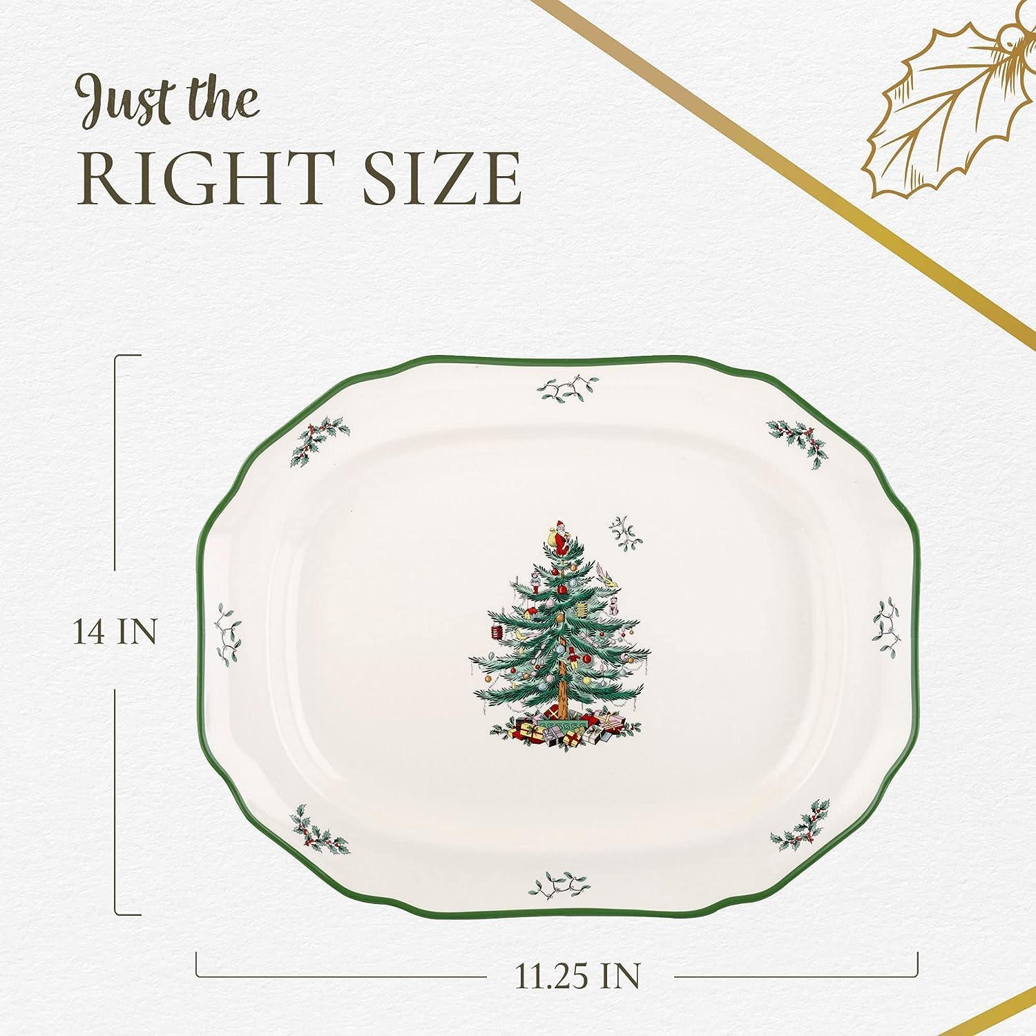 Table setting with Spode Christmas Tree platter ready for guests