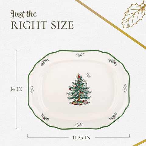 Table setting with Spode Christmas Tree platter ready for guests