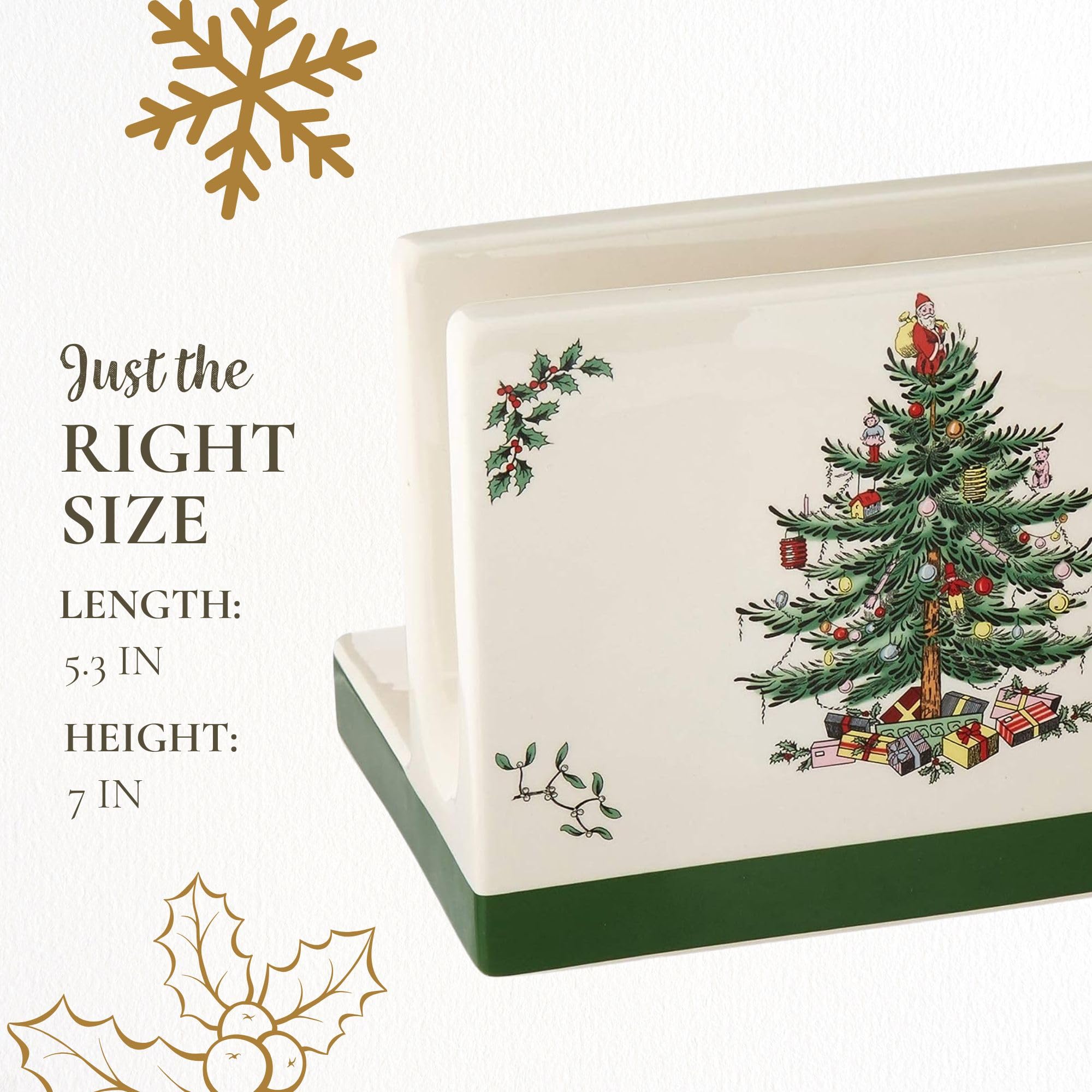 Spode Christmas Tree table setting with coordinated dinnerware and decorations.