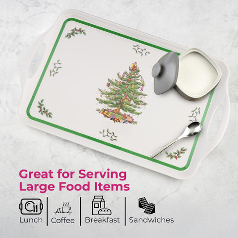 Spode Christmas Tree tableware coordinated with placemats and coasters for cohesion