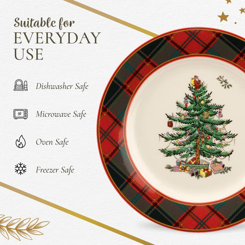 Spode tartan accents enrich tablescapes with warm holiday vibes.