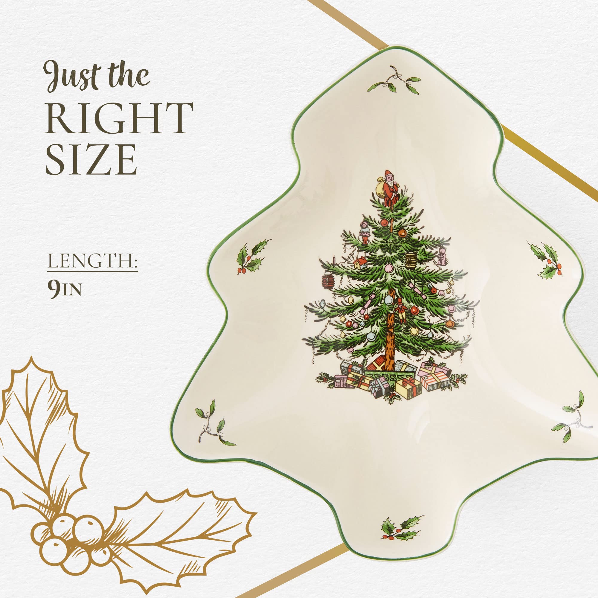 Dishwasher-safe Spode Christmas Tree dish offers easy cleanup after events.