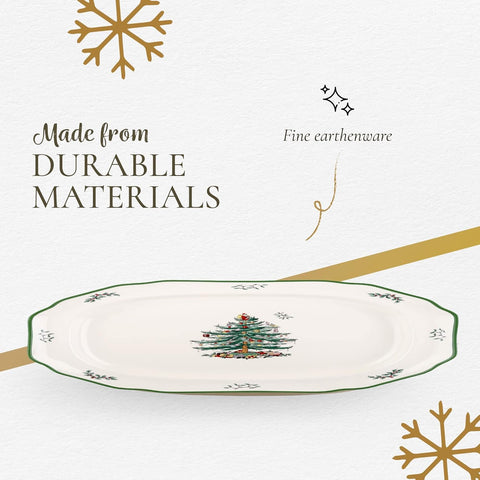 Spode porcelain platter with sculpted edge adds elegant holiday charm.