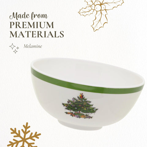Durable melamine bowls by Spode, dishwasher safe for easy cleanup.