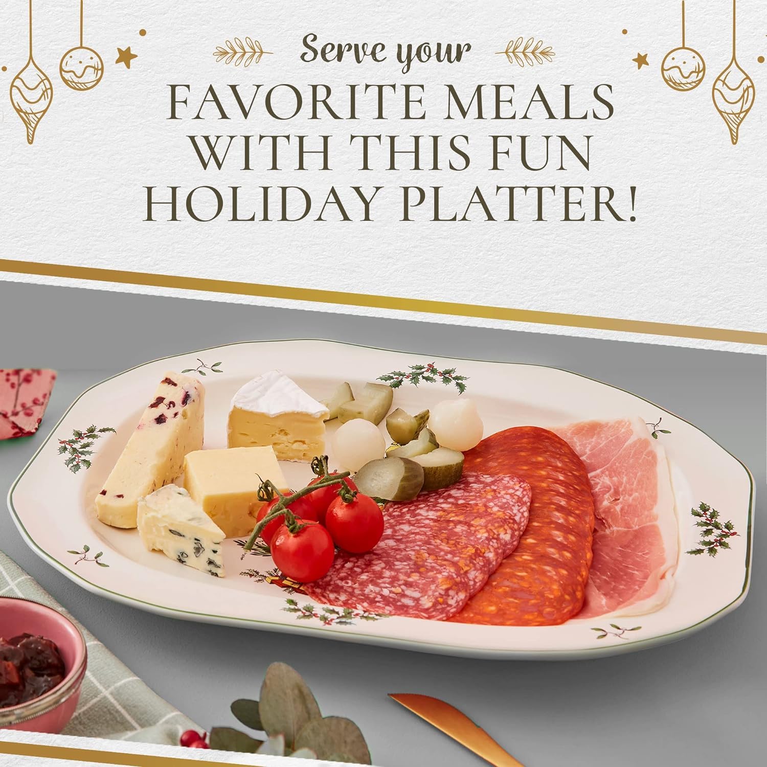 Spode 19-inch serving platter ideal for roasts and appetizers.