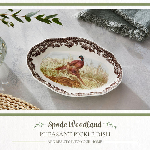 Woodland pheasant dish with scalloped edge adds elegant small-bite presentation.