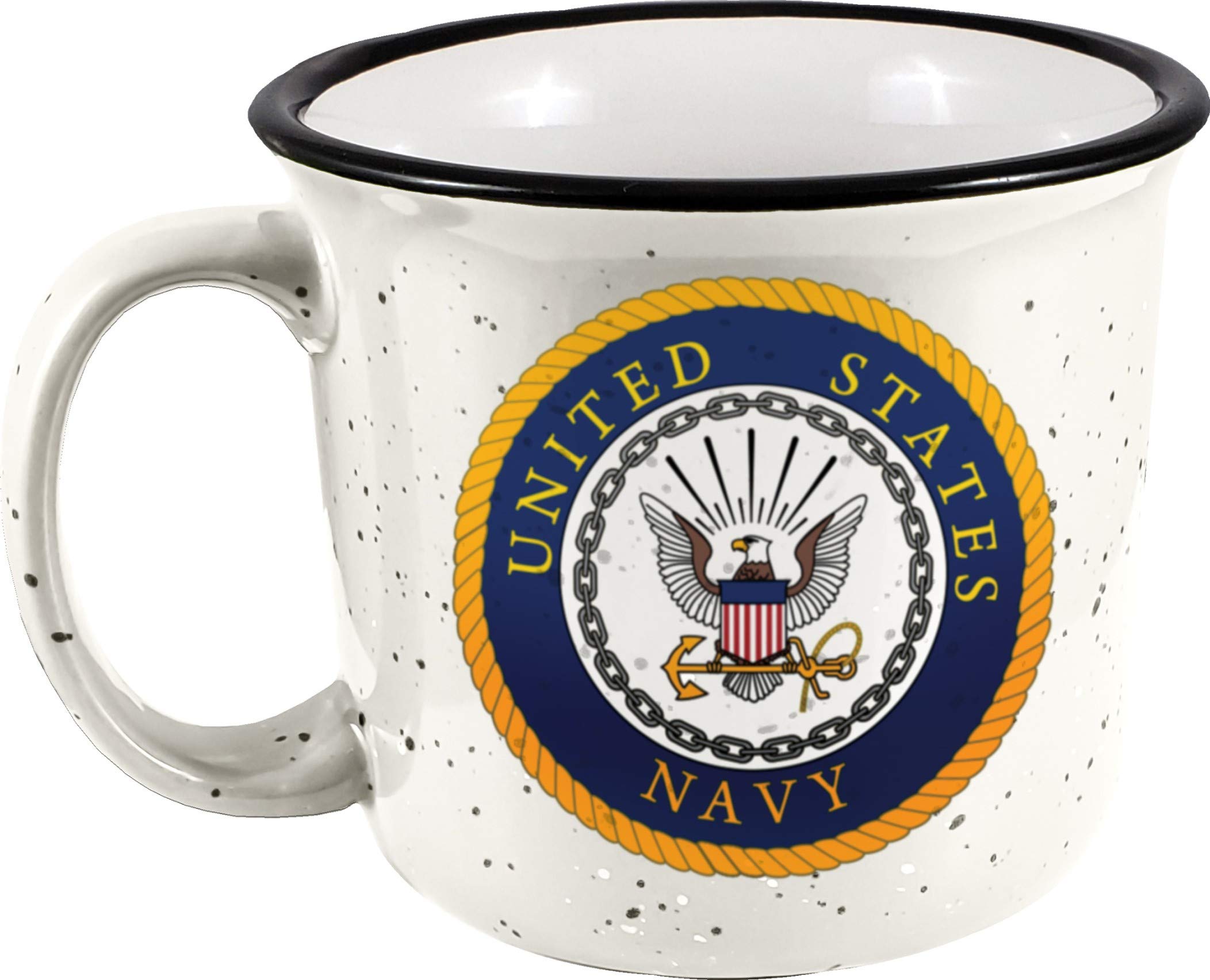 Spoontiques ceramic camper mug in navy, 14oz, ideal for hot coffee or tea anywhere
