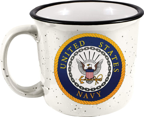 Spoontiques ceramic camper mug in navy, 14oz, ideal for hot coffee or tea anywhere