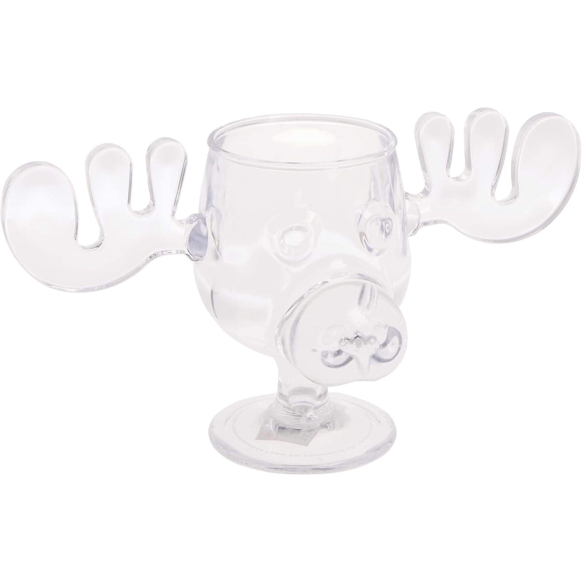Spoontiques National Lampoon's moose mug in clear acrylic, 6 oz, ideal for festive gatherings.