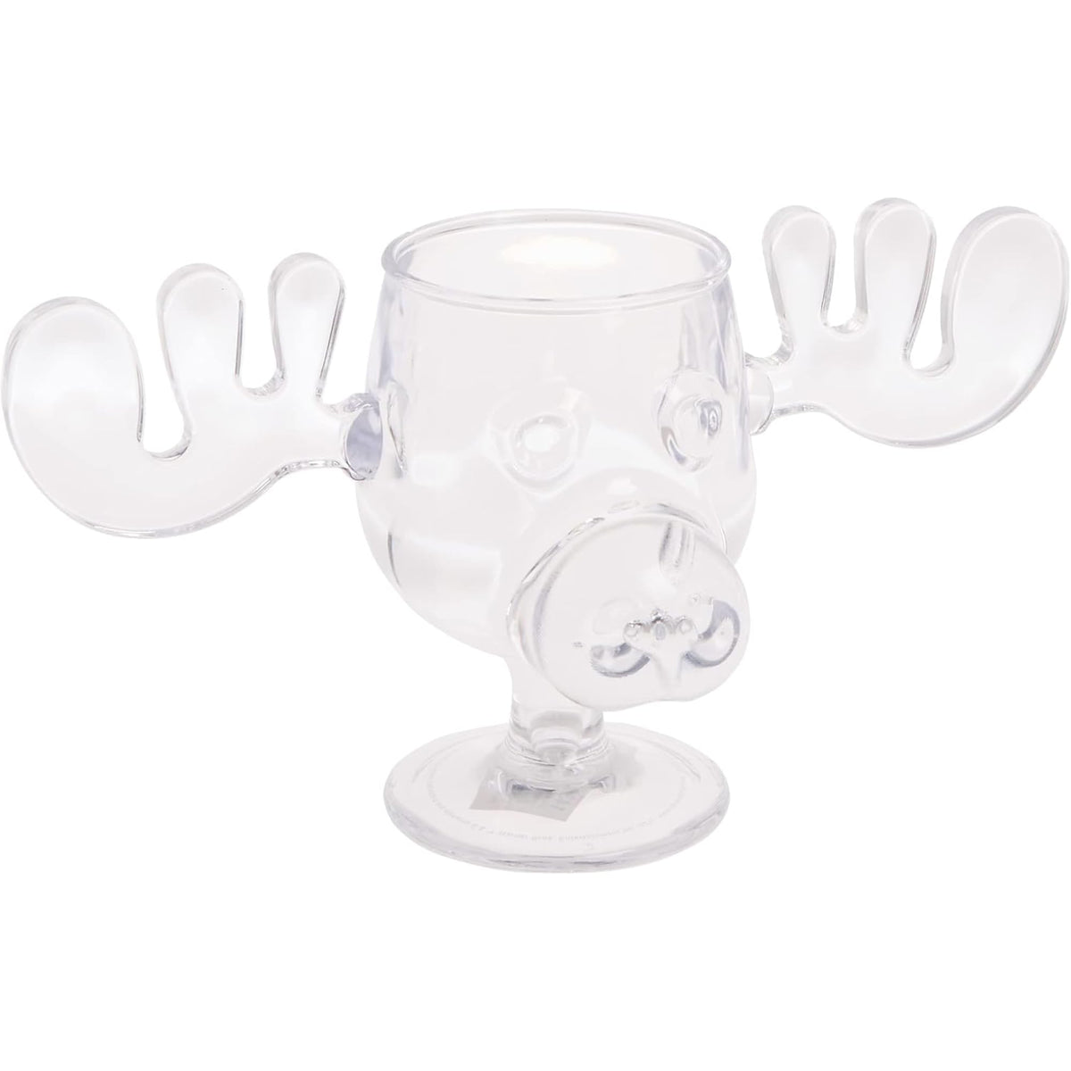 Spoontiques National Lampoon's moose mug in clear acrylic, 6 oz, ideal for festive gatherings.