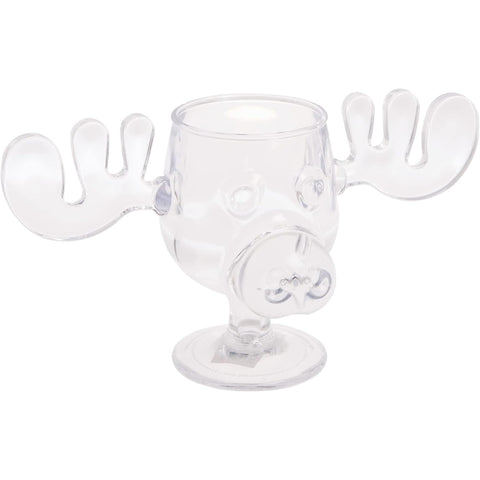 Spoontiques National Lampoon's moose mug in clear acrylic, 6 oz, ideal for festive gatherings.