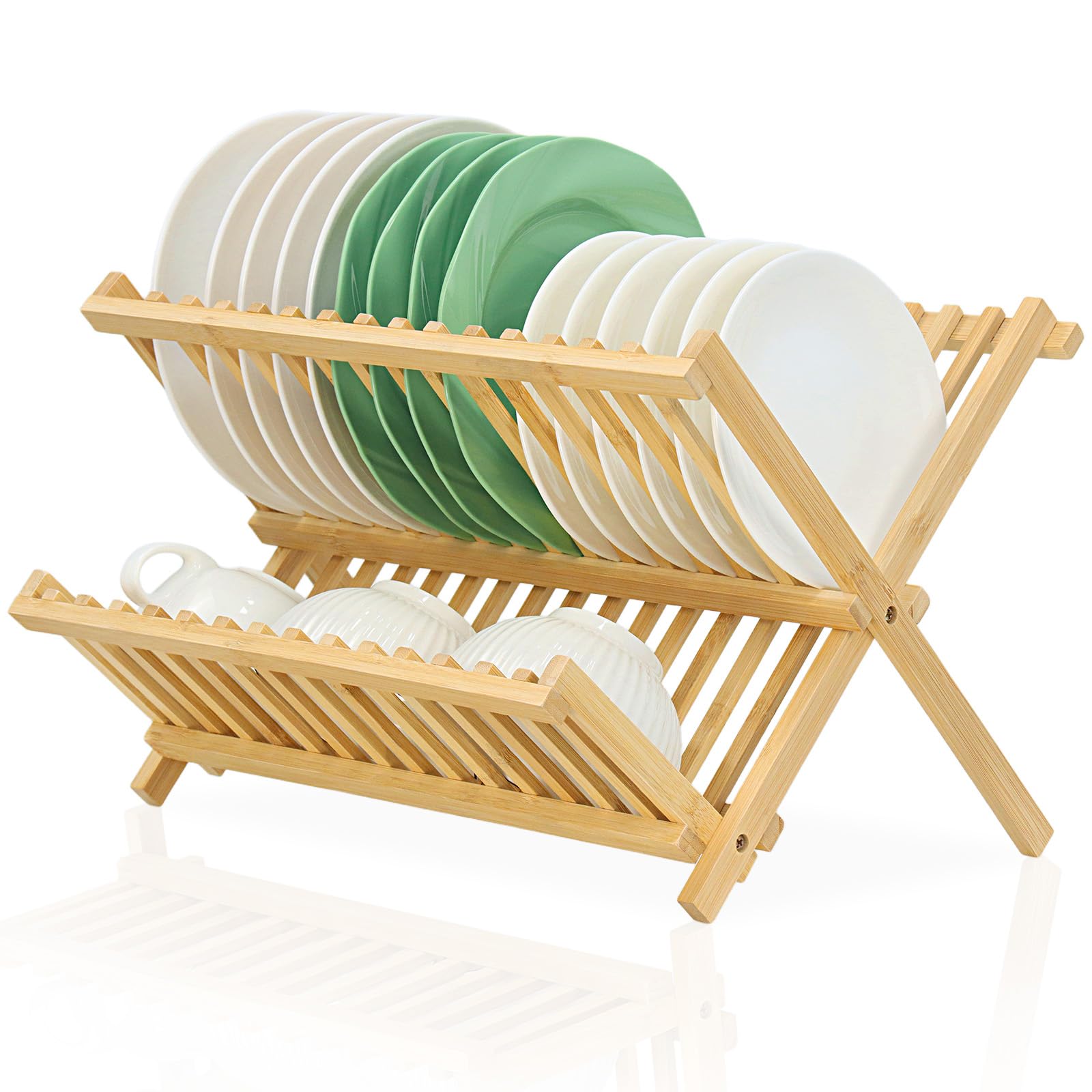 SPOPSOOD bamboo two-tier rack on countertop provides ample air-drying space.