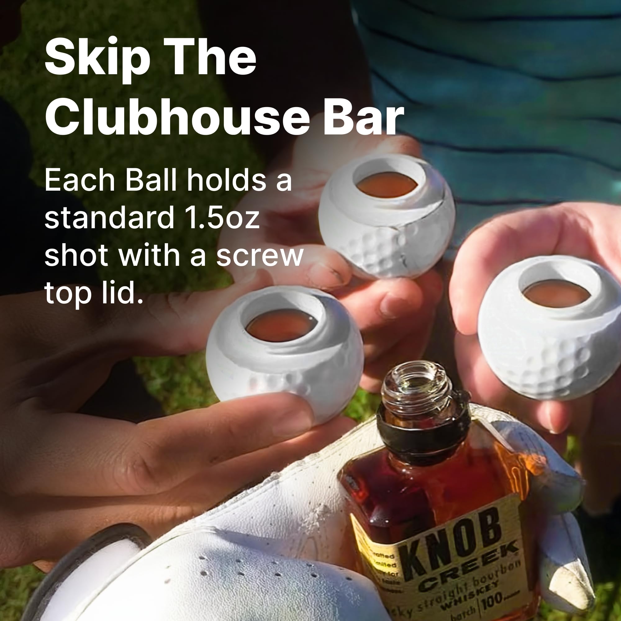 Sport Shots home bar setup with compact golf-themed glasses.