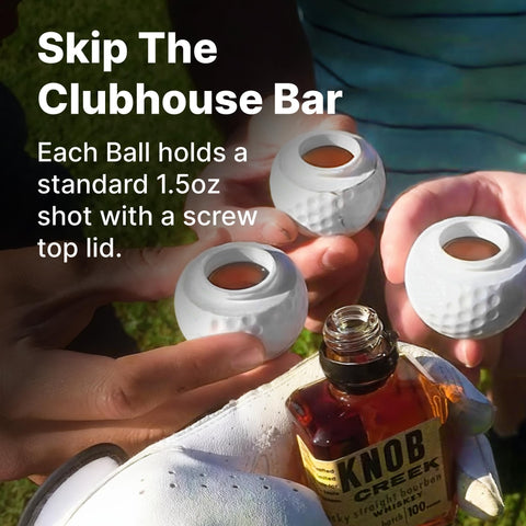 Sport Shots home bar setup with compact golf-themed glasses.