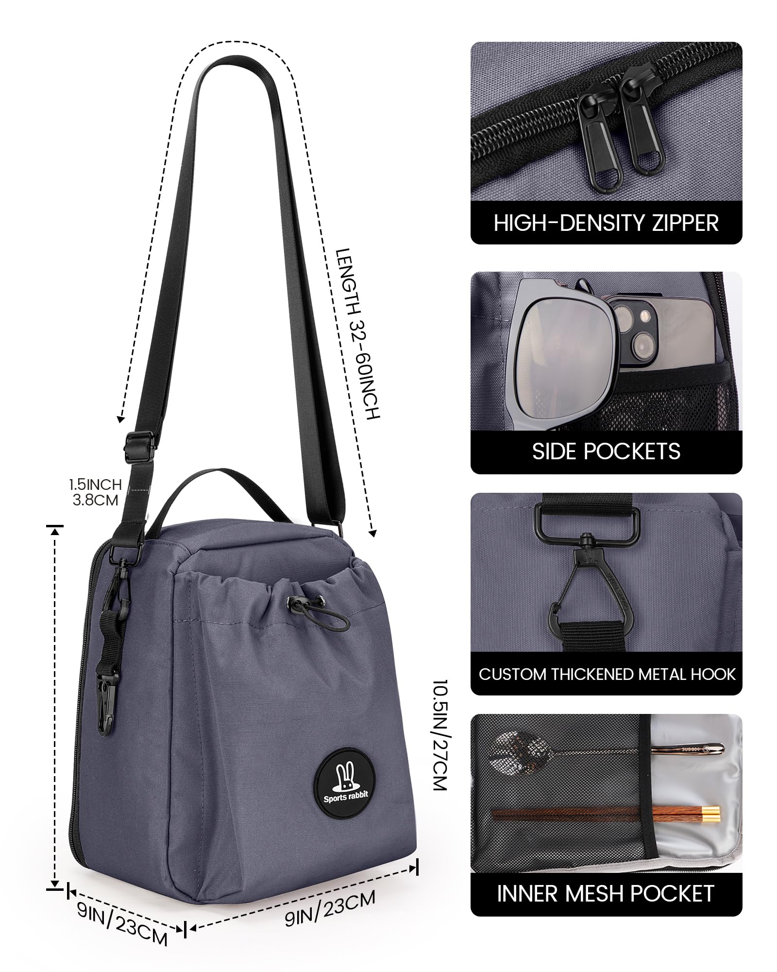 Sports rabbit lunch bag main compartment fits 3–4 containers