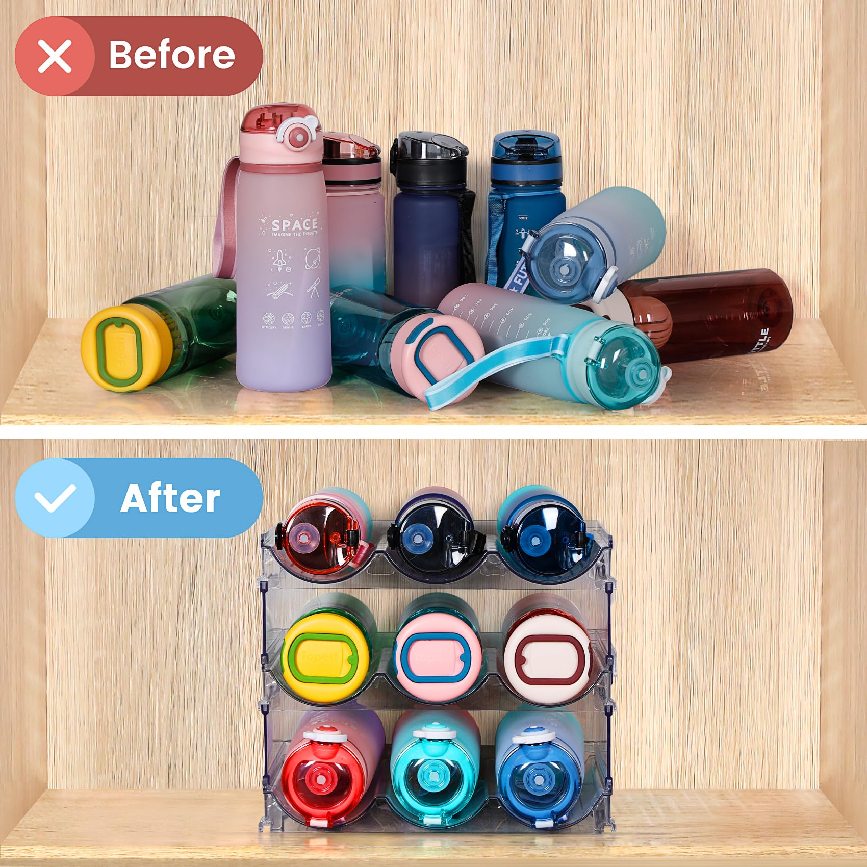 Spospo clear plastic storage rack shows bottle contents at a glance