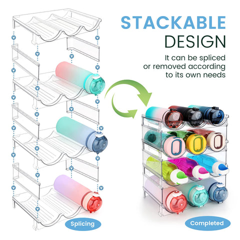spospo four-pack bottle rack neatly organizes 32 oz bottles in a fridge