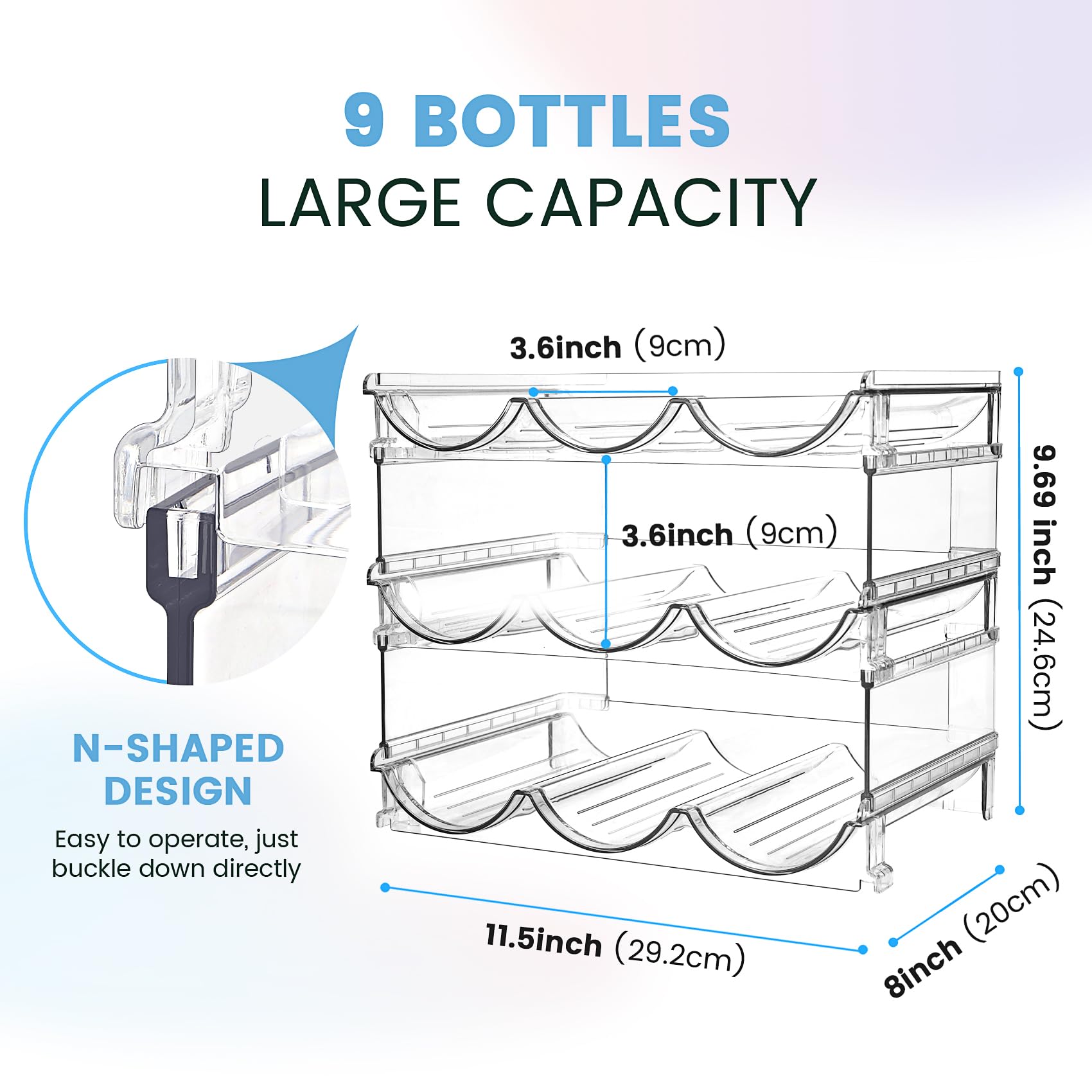 Spospo stackable bottle holder for kitchen shelves keeps bottles vertical and easy to grab