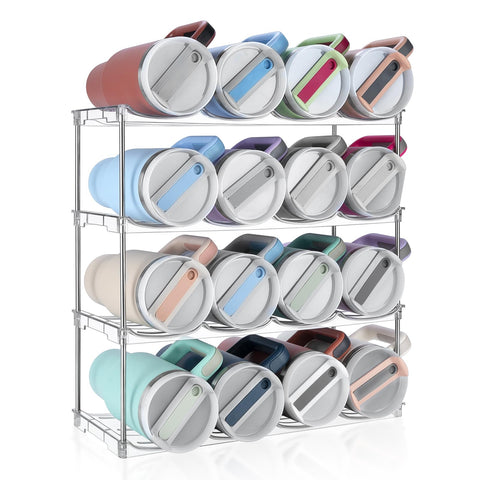 Spospo stackable bottle organizer showing large compartments for Stanley 40 oz bottles