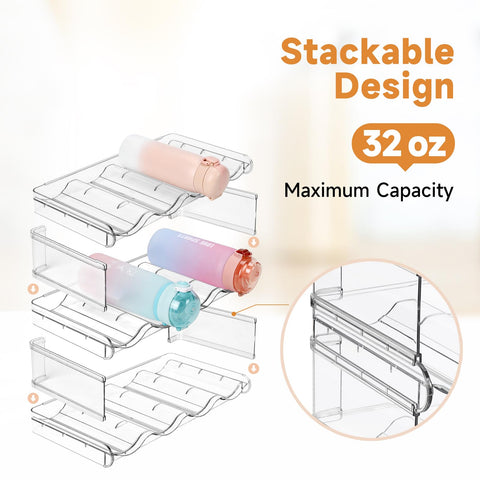Spospo stackable water bottle organizer side view highlights three-tier capacity and easy access.