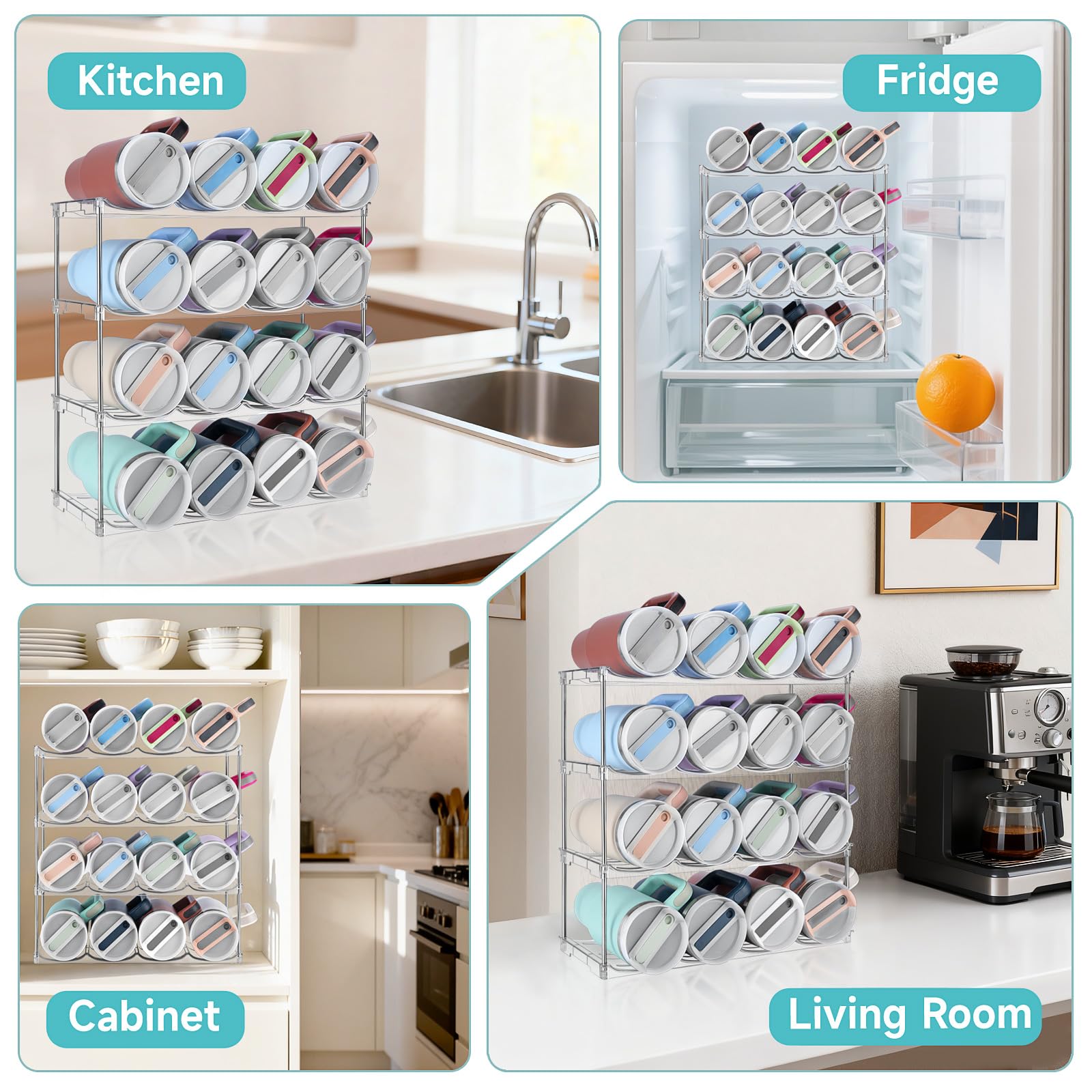 Spospo versatile storage for bottles, tumblers, and cups in kitchen or pantry