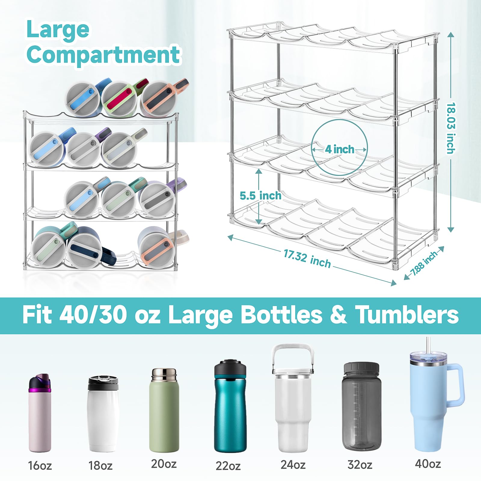 Spospo bottle rack demonstrates four bottles per layer for pantry storage