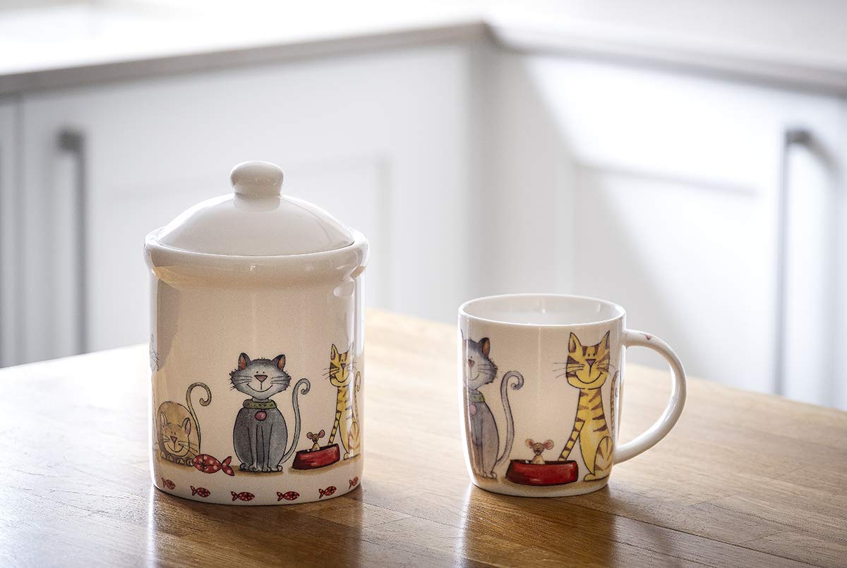 SPOTTED DOG GIFT COMPANY cat jar ready for coffee storage with 35oz capacity.